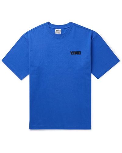 Y,IWO Logo-print Cotton-jersey T-shirt - Blue