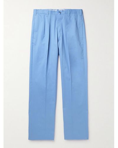 Giuliva Heritage Umberto Straight-leg Pleated Cotton-twill Pants - Blue