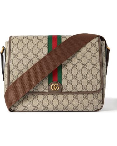 Gucci Ophidia Medium Leather-trimmed Monogrammed Coated-canvas Messenger Bag - Brown