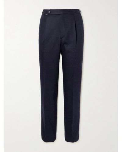 De Petrillo Straight-leg Pleated Wool-blend Flannel Suit Trousers - Blue