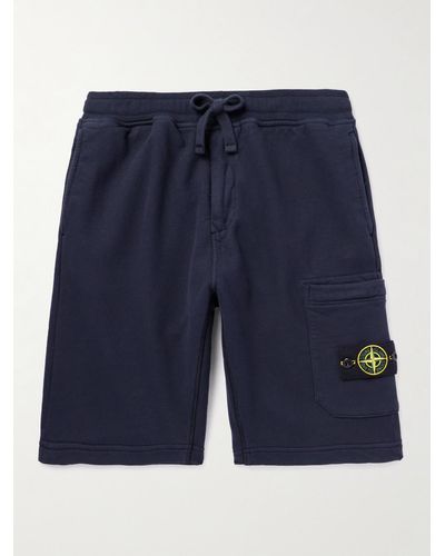 Stone Island Shorts a gamba dritta in jersey di cotone tinti in capo con logo applicato - Blu