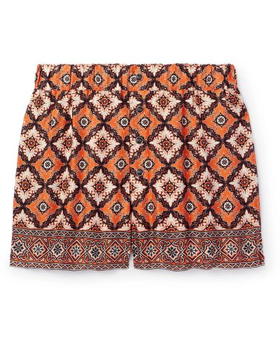 Etro Wide-leg Printed Silk-twill Shorts - Orange