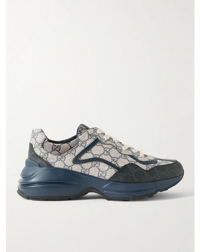 Gucci Rhyton gg-print Leather And Canvas Trainers - Blue