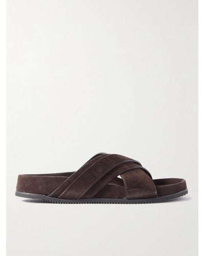 Tom Ford Wicklow Perforated Suede Slides - Brown