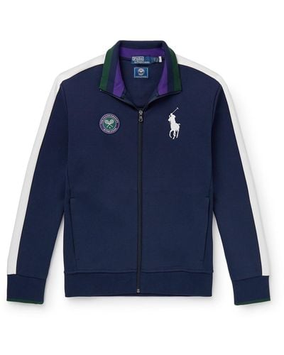 Polo Ralph Lauren Wimbledon Mesh-trimmed Cotton-blend Jersey Track Jacket - Blue