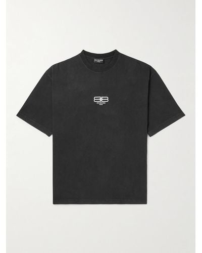 Balenciaga Bb Paris Logo-embroidered Organic Cotton-jersey T-shirt - Black