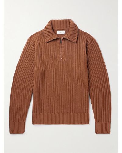 MR P. Ribbed Merino Wool Half-zip Sweater - Brown
