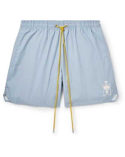 Rhude Straight-leg Mid-length Logo-embroidered Swim Shorts - Blue