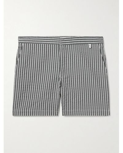 MR P. Straight-leg Mid-length Striped Seersucker Swim Shorts - Grey