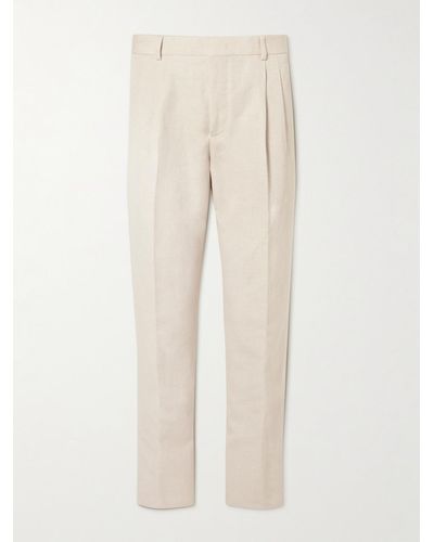 Loro Piana Straight-leg Pleated Cotton And Linen-blend Pants - Natural