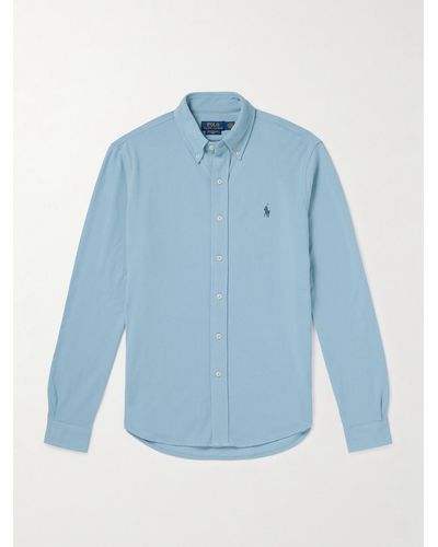 Polo Ralph Lauren Hemd aus Baumwoll-Piqué mit Button-Down-Kragen und Logostickerei - Blau