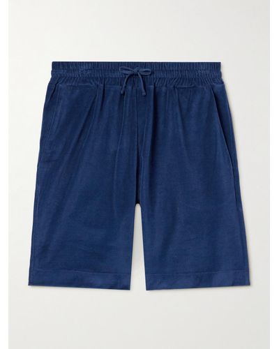 Loro Piana Straight-leg Cotton And Silk-blend Chenille Drawstring Bermuda Shorts - Blue