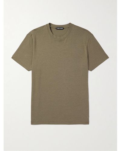 Tom Ford Schmal geschnittenes T-Shirt aus Jersey aus einer Lyocell-Baumwollmischung - Grün