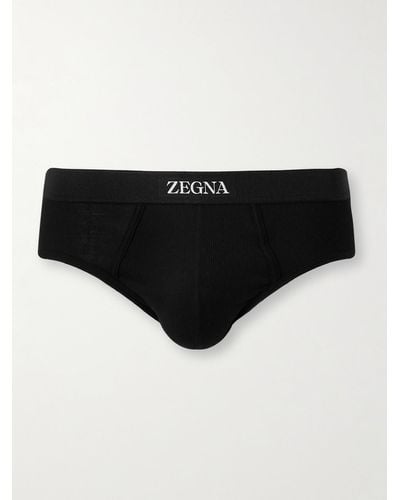 ZEGNA Ribbed Cotton And Modal-blend Briefs - Black