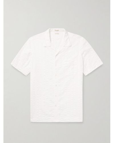Massimo Alba Venice Hemd aus gestreiftem Seersucker aus einer Baumwollmischung mit wandelbarem Kragen - Weiß
