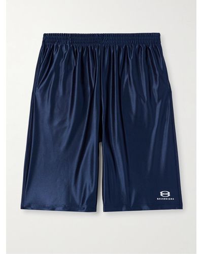 Balenciaga Shorts a gamba larga in twill di raso con logo ricamato - Blu