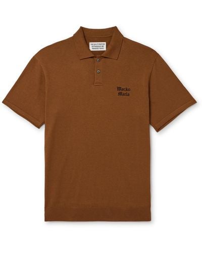 Wacko Maria Logo-embroidered Cotton Polo Shirt - Brown