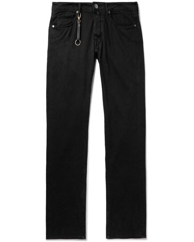 Incotex Leather-trimmed Straight-leg Jeans - Black