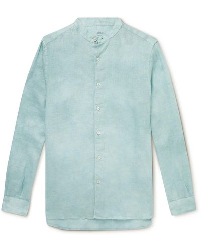 Altea Grandad-collar Garment-dyed Linen Shirt - Green