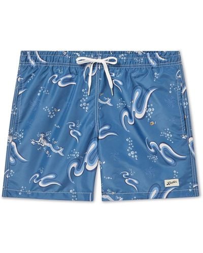 Bather Mid-length Printed Recycled-shell Swim Shorts - Blue