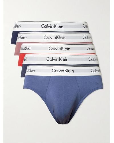 Calvin Klein Five-pack Stretch-cotton Briefs - Blue
