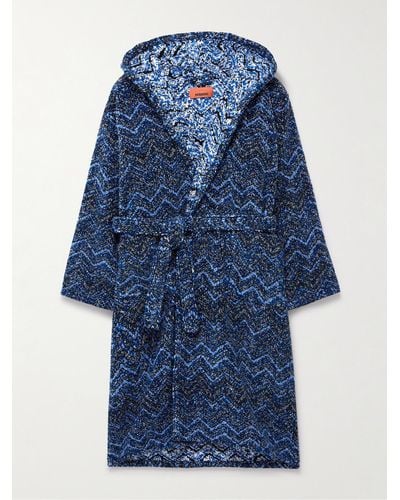 Missoni Striped Cotton-terry Jacquard Hooded Robe - Blue