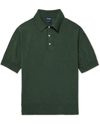 Drake's Linen And Cotton-blend Polo Shirt - Green