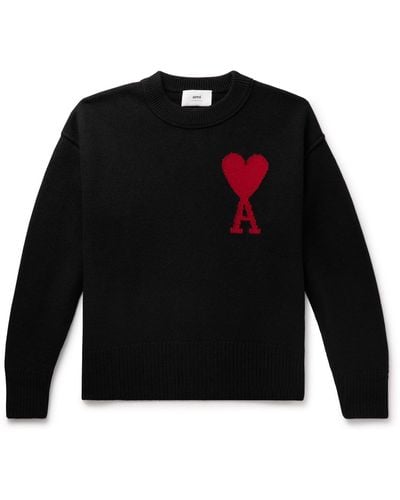 Ami Paris Adc Logo-intarsia Virgin Wool Sweater - Black