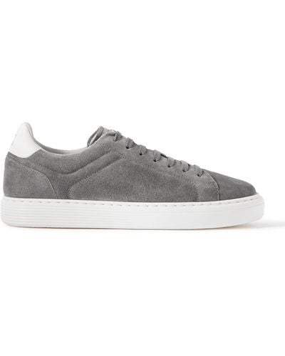 Brunello Cucinelli Urano Leather-trimmed Suede Sneakers - Gray