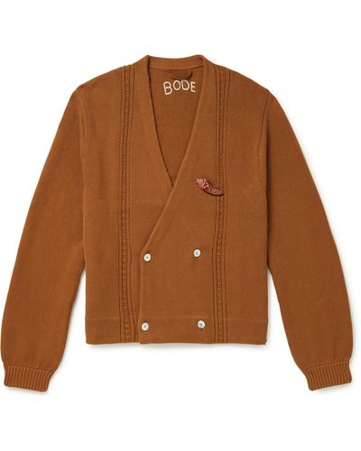 Bode Double-breasted Cotton Cardigan - Brown