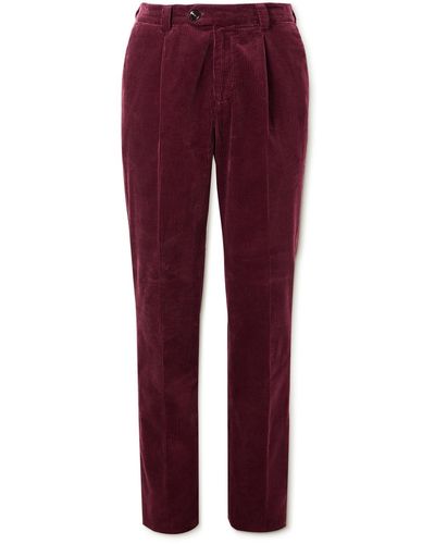 Brunello Cucinelli Straight-leg Pleated Cotton-corduroy Pants - Red