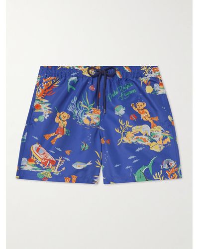 Polo Ralph Lauren Shorts da mare medi a gamba dritta stampati Traveler - Blu
