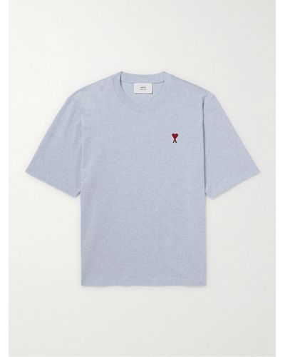 Ami Paris Logo-embroidered Cotton-jersey T-shirt - Blue