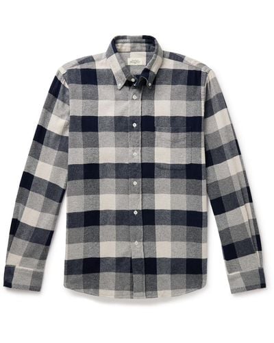 Hartford Pitt Button-down Collar Checked Cotton-flannel Shirt - Gray