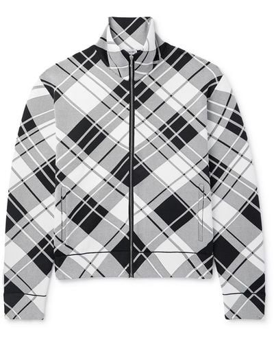 Burberry Checked Jacquard-knit Zip-up Sweater - Gray