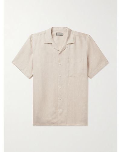 Canali Camp-collar Linen-jacquard Shirt - Natural