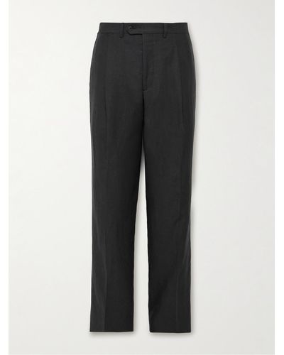 Saman Amel Straight-leg Pleated Linen Pants - Black