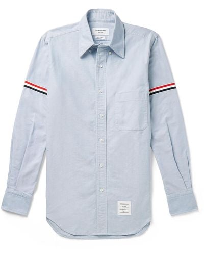 Thom Browne Button-down Collar Grosgrain-trimmed Cotton Oxford Shirt - Blue