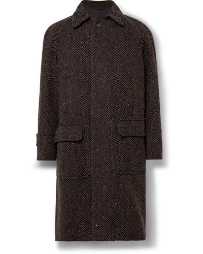Drake's Herringbone Wool Overcoat - Brown