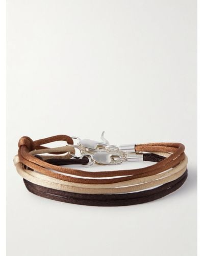 Rubinacci Set Of Three Silver And Silk Bracelets - Brown