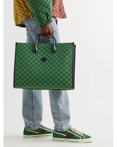 Gucci Leather-trimmed Monogrammed Coated-canvas Tote Bag - Green