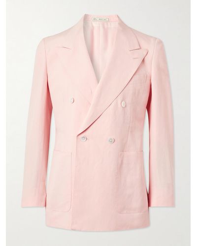 Umit Benan Double-breasted Linen And Silk-blend Blazer - Pink