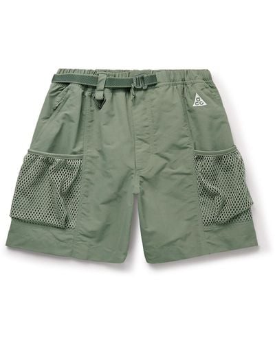 Nike Acg Snowgrass Straight-leg Mesh-trimmed Belted Nylon Shorts - Green