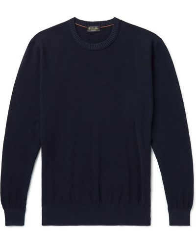 Loro Piana Slim-fit Cotton And Silk-blend Sweater - Blue
