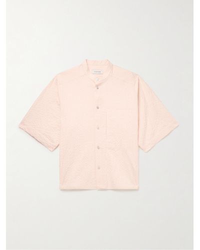 LE17SEPTEMBRE Grandad-collar Perforated Cotton-blend Seersucker Shirt - Pink