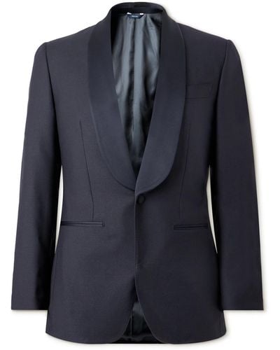 Thom Sweeney Slim-fit Shawl-collar Satin-trimmed Merino Wool-blend Tuxedo Jacket - Blue