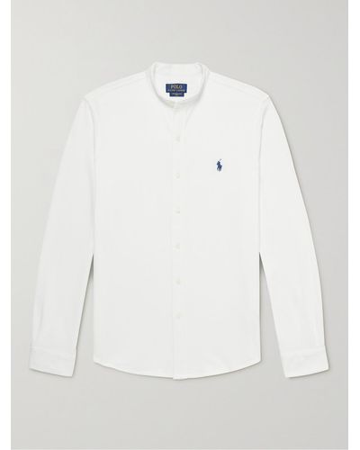 Polo Ralph Lauren Grandad-Collar Logo-Embroidered Cotton-Piqué Shirt - Weiß