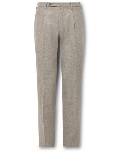 Incotex Tapered Pleated Super 100s Virgin Wool-flannel Pants - Gray