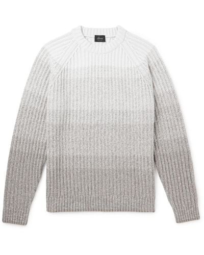 Brioni Dégradé Ribbed Cashmere And Wool-blend Sweater - White