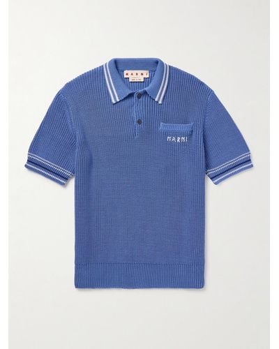 Marni Logo-embroidered Striped Cotton Polo Shirt - Blue